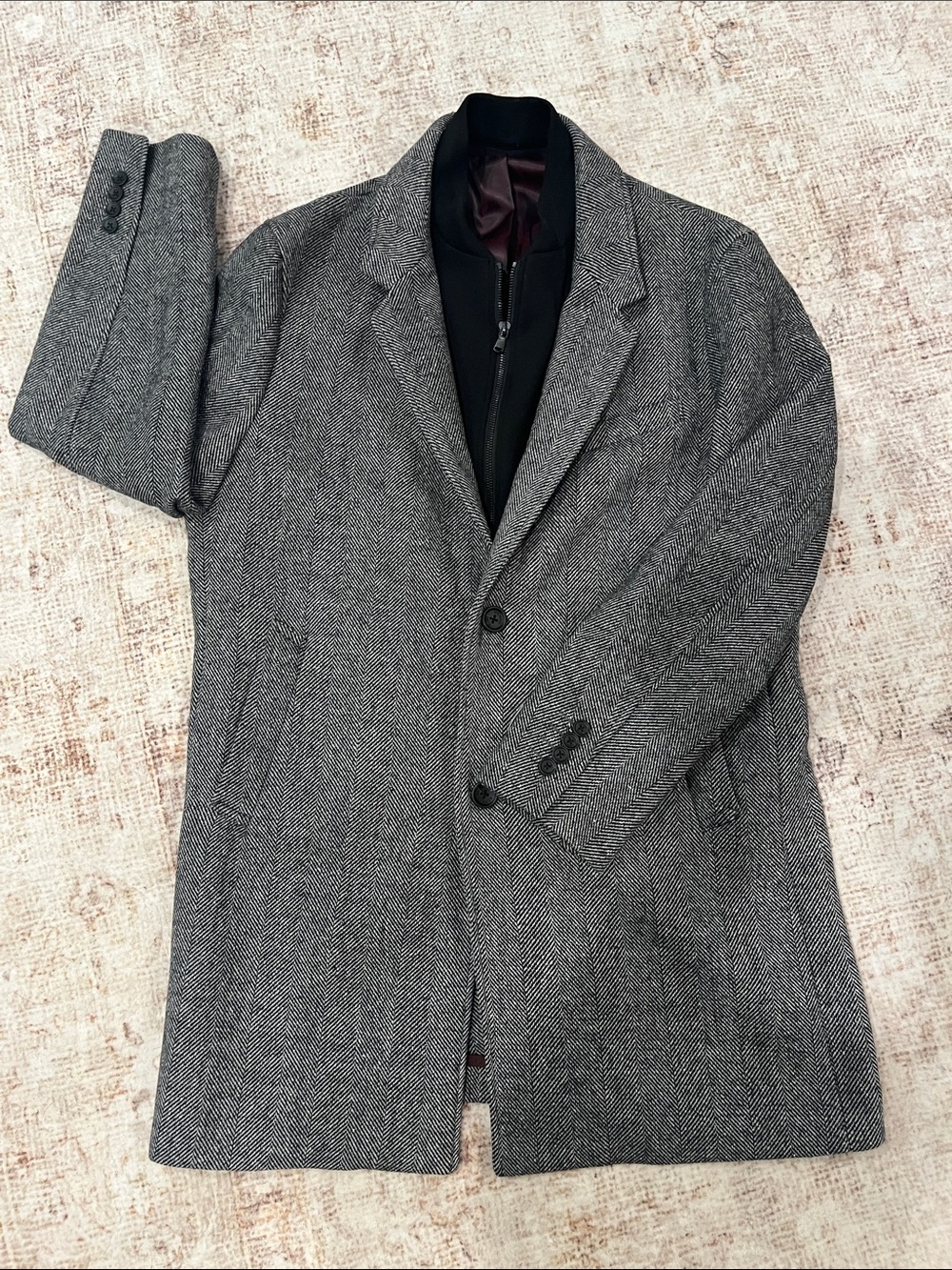 Men's Michael Kors Gray Herringbone Overcoat with Inner Zip Layer NWOT